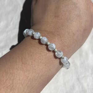 White/Gray Swirl Glass Beaded Stretch Bracelet OS Ethereal Minimalist Soft Girl
